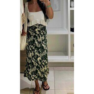Free People Maxi Slip Skirt Viscose Lightweight Green Print Boho XS